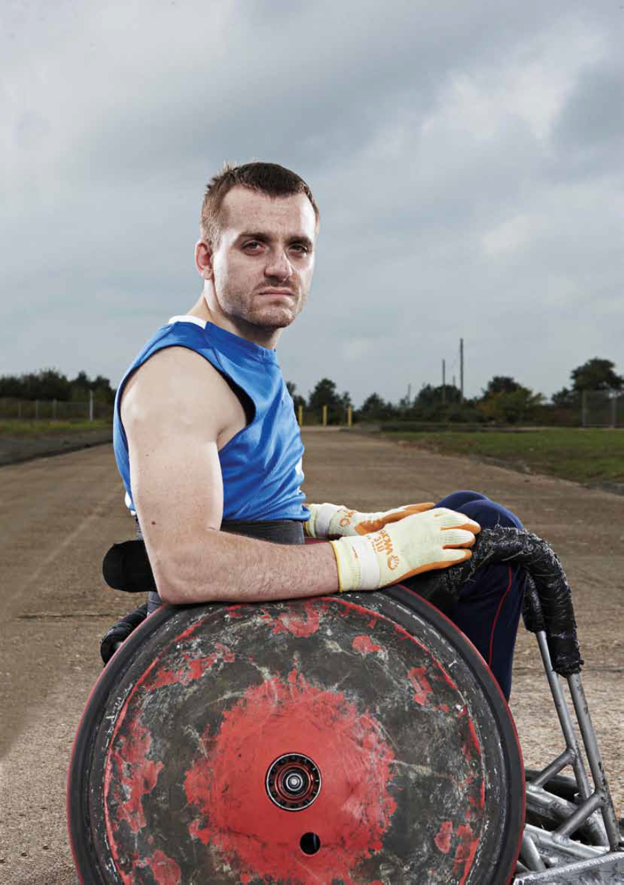 Portrait image of male wheelchair rugby player for Great Britain.